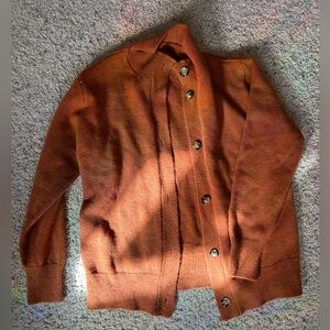 Rust Orange Button-Up Cardigan Sweater
